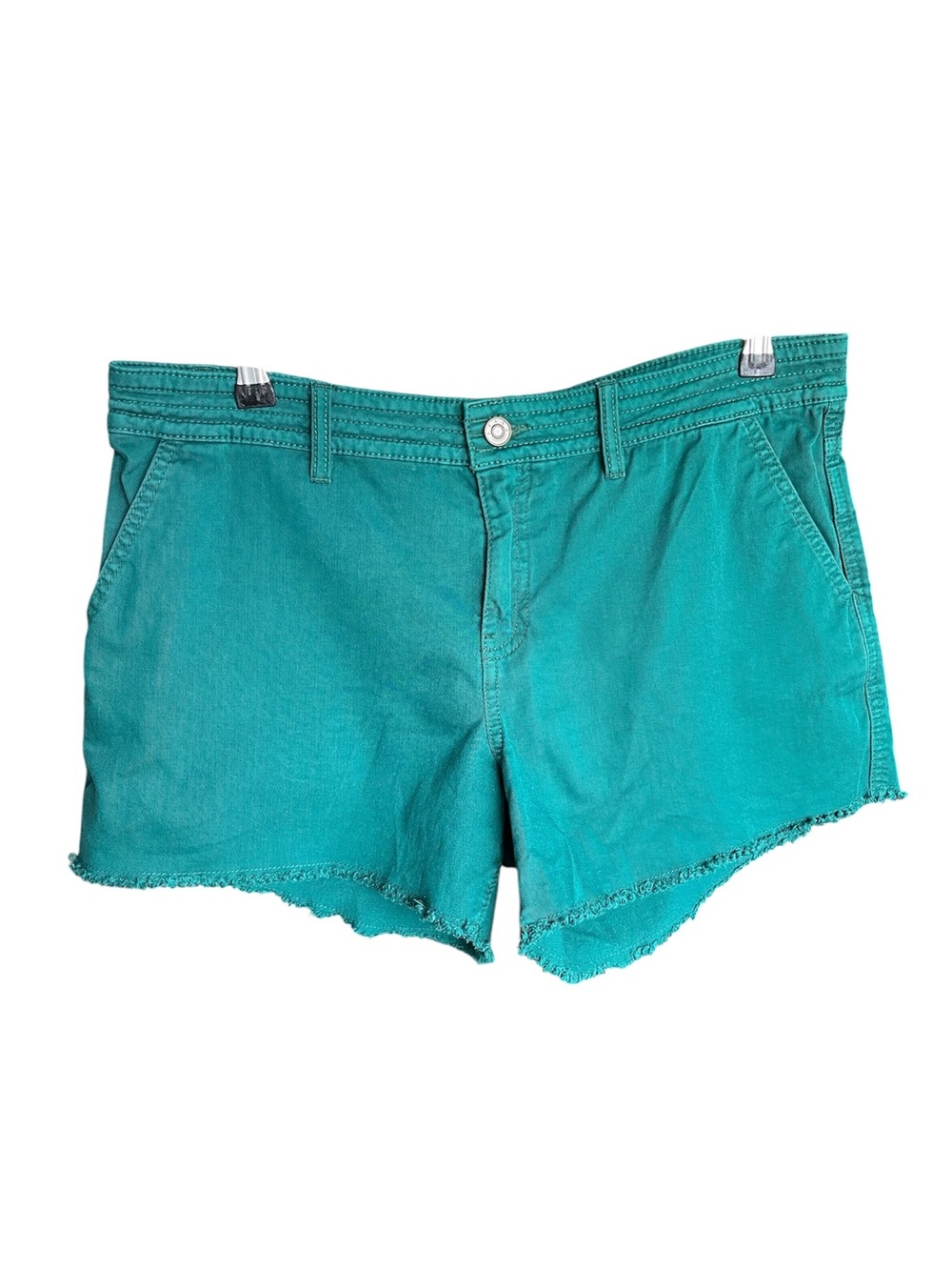 Prana Teal Cutoff Denim Shorts with Frayed Hem Organic Cotton 12